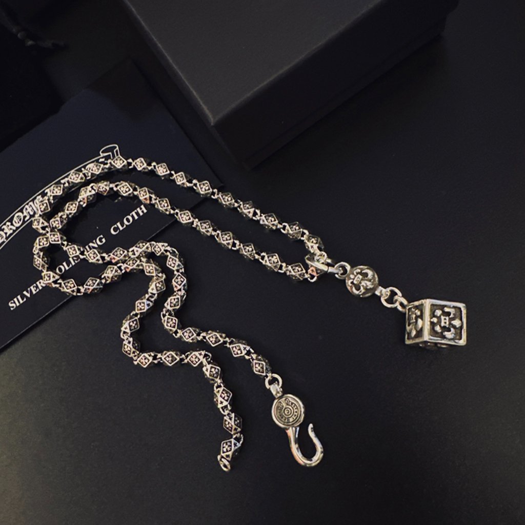 Chrome Hearts Sterling Silver Dice Pendant Necklace
